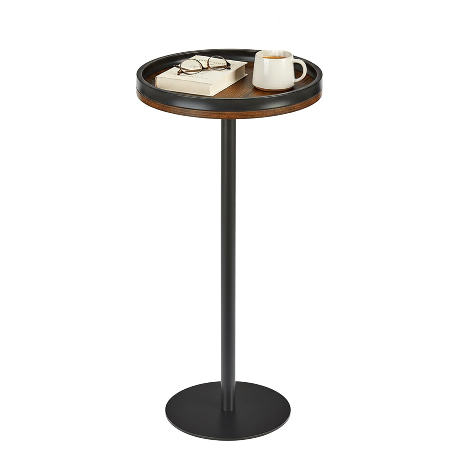 ZEXVIDA Small Round Side Table,Drink Table with Weighted Base,Industrial Metal & Wood Pedestal End Table with Tray Top, Martini Table for Small Spaces, Living Room, Next to Sofa,24.7" H