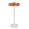 ZEXVIDA White Drink Table with Amber Tempered Glass Top, Indoor Outdoor Small Round Side Table, 24.7" Metal Pedestal End Table for Living Room, Patio, Sunroom, Boho Mid-Century Modern Decor, Cream