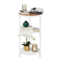 Modern 3-Tier Round End Table with Amber Tempered Glass Top, 11.8" Small Side Table for Living Room, Bedside Nightstand with Metal Frame & MDF Shelves for Small Spaces, White & Gold-Tone Accents