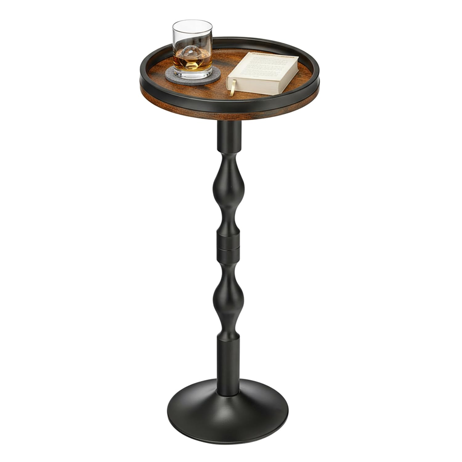 ZEXVIDA Small Round Side Table,Drink Table with Weighted Base,Industrial Metal & Wood Pedestal End Table with Tray Top, Martini Table for Small Spaces, Living Room,Bedroom,27" H