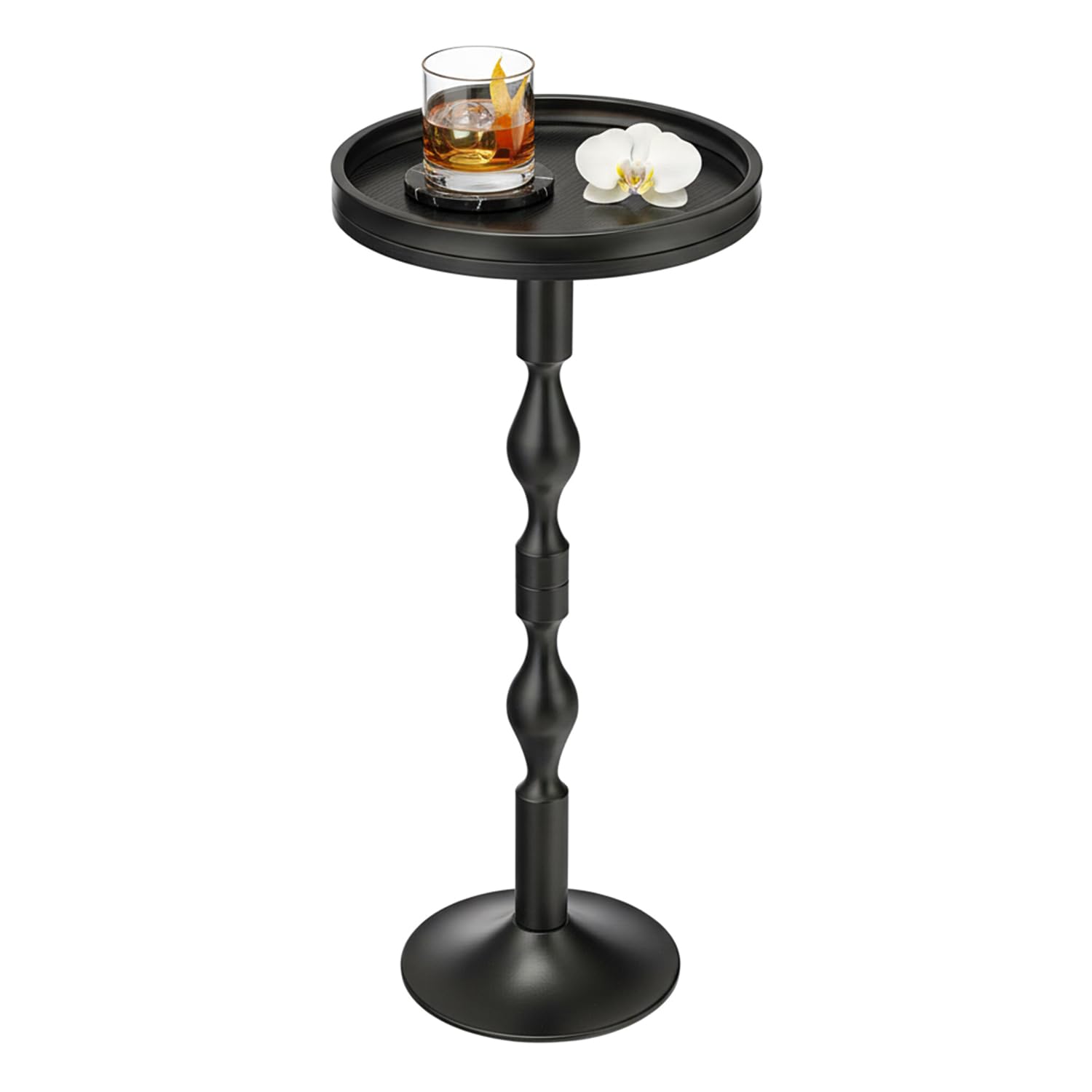 ZEXVIDA Small Round Drink Table,Pedestal Tables,Small Round Side Table for Narrow Spaces,End Table for Living Room, Bedroom, Bathroom,Balcony (Black)