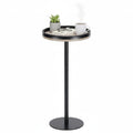 ZEXVIDA Oak Finish Martini Table, Small Round Drink Table, Modern Farmhouse Side Table with Tray Top, Metal Weighted Base End Table for Living Room,Small Spaces,Next to Sofa, 24.7" Tall