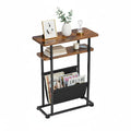 ZEXVIDA Narrow Small Side Table for Small Spaces, Slim End Table with Magazine Rack, Skinny Bedside Table Nightstand, Thin Couch Side Table, Rustic Brown