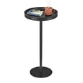 ZEXVIDA Black Industrial Martini Table,Round Drink Table,Modern Pedestal Side Table with Black Wood Grain Tray Top, Weighted Metal Base End Table for Living Room,Small Spaces,Next to Sofa, 24.7" Tall