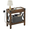ZEXVIDA Narrow End Table with Charging Station, Rustic Brown Side Table with 2 USB Ports & Power Outlets, Slim Industrial Nightstand for Small Spaces, Living Room Sofa & Bedroom
