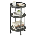 Small Round Side Table with Tray Top, 3-Tier Black End Table for Living Room & Bedroom, Modern Metal Nightstand with Storage Shelf, 11.8" Narrow Accent Table for Small Spaces, Balcony, Classic Black