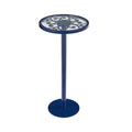 ZEXVIDA Navy Blue Drink Table, Indoor Outdoor Small Round Side Table with Tempered Glass & Scroll Design, 24.7" Metal Pedestal End Table for Living Room,Patio, Pool, Coastal Nautical Decor (Navy Blue)