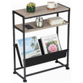 ZEXVIDA Narrow End Table for Small Spaces - Slim Side Table with Magazine Holder,2 in 1 Design Narrow Coffee Table Living Room,Skinny Bedroom Nightstand Thin Side Magazine Table,Oak