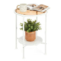 ZEXVIDA 2 Tier Round Side Table with Tempered Amber Glass Top, White Metal End Table for Small Spaces, Bedroom, Living Room,Cute Retro Aesthetic Nightstand, Modern Vibe Accent Table for Plant & Decor