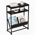 ZEXVIDA Narrow End Table for Small Spaces - Slim Side Table with Magazine Holder,2 in 1 Design Narrow Coffee Table Living Room,Skinny Bedroom Nightstand Thin Side Magazine Table,Black