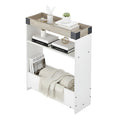 ZEXVIDA Farmhouse Narrow Side Table with Tray Top & Magazine Rack, Oak & White Sofa Couch Side Table with Storage Shelf, 24" Slim End Table for Small Spaces, Modern Nightstand for Bedroom, Living Room