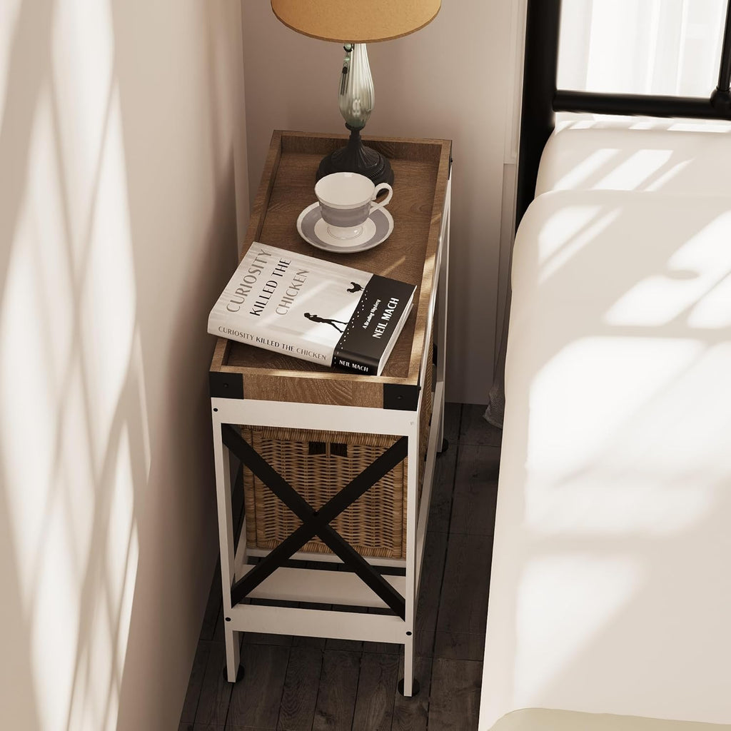 ZEXVIDA Narrow Side Table, End Table,Sofa Side Table, End Table Nightstand for Bedroom, Living Room, Small Spaces