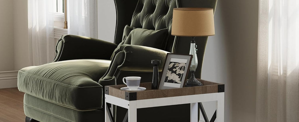 ZEXVIDA Narrow End Table with Charging Station, Modern Farmhouse Side Table with 2 USB Ports & Power Outlets, Slim Industrial Nightstand for Small Spaces, Living Room Sofa & Bedroom, 21.7" L x 10" W