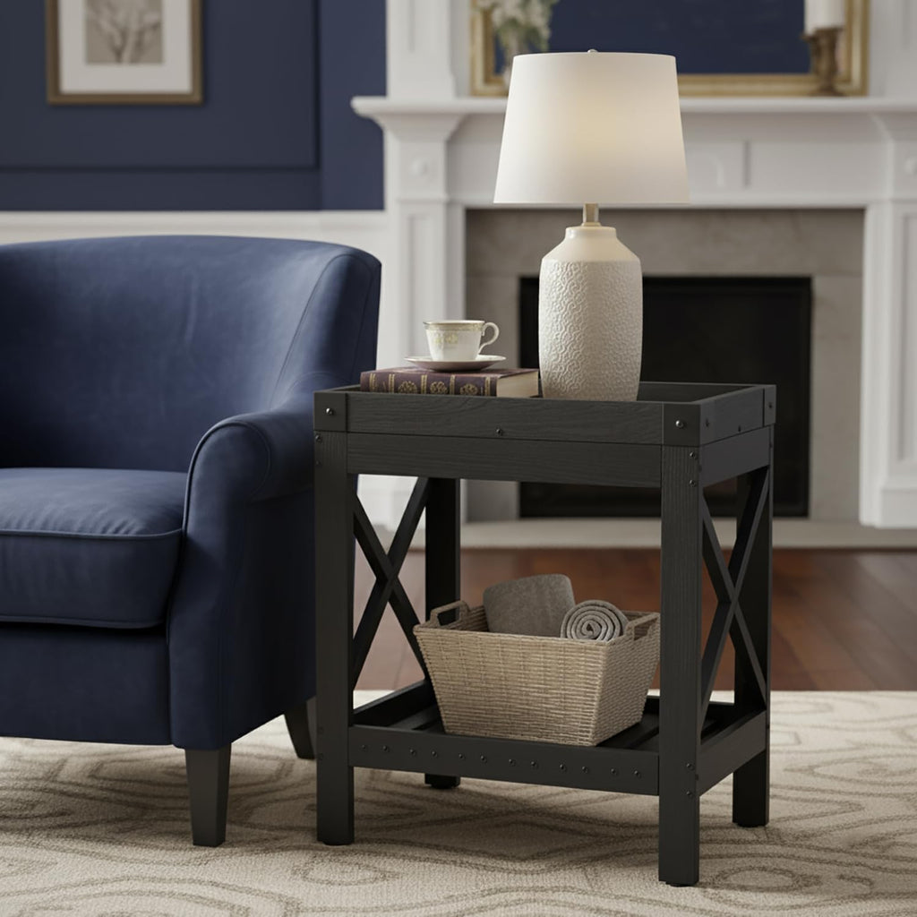 ZEXVIDA Narrow Side Table, Slim End Table with Charging Station for Small Spaces, with 2 USB and 2 Power Outlets, 21.7" L x 10" W x 21.7" H