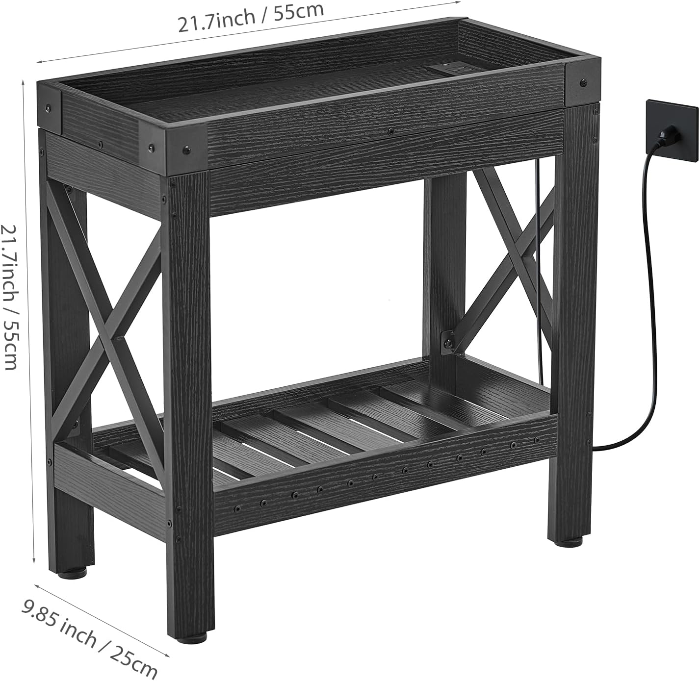 ZEXVIDA Narrow Side Table, Slim End Table with Charging Station for Small Spaces, with 2 USB and 2 Power Outlets, 21.7" L x 10" W x 21.7" H