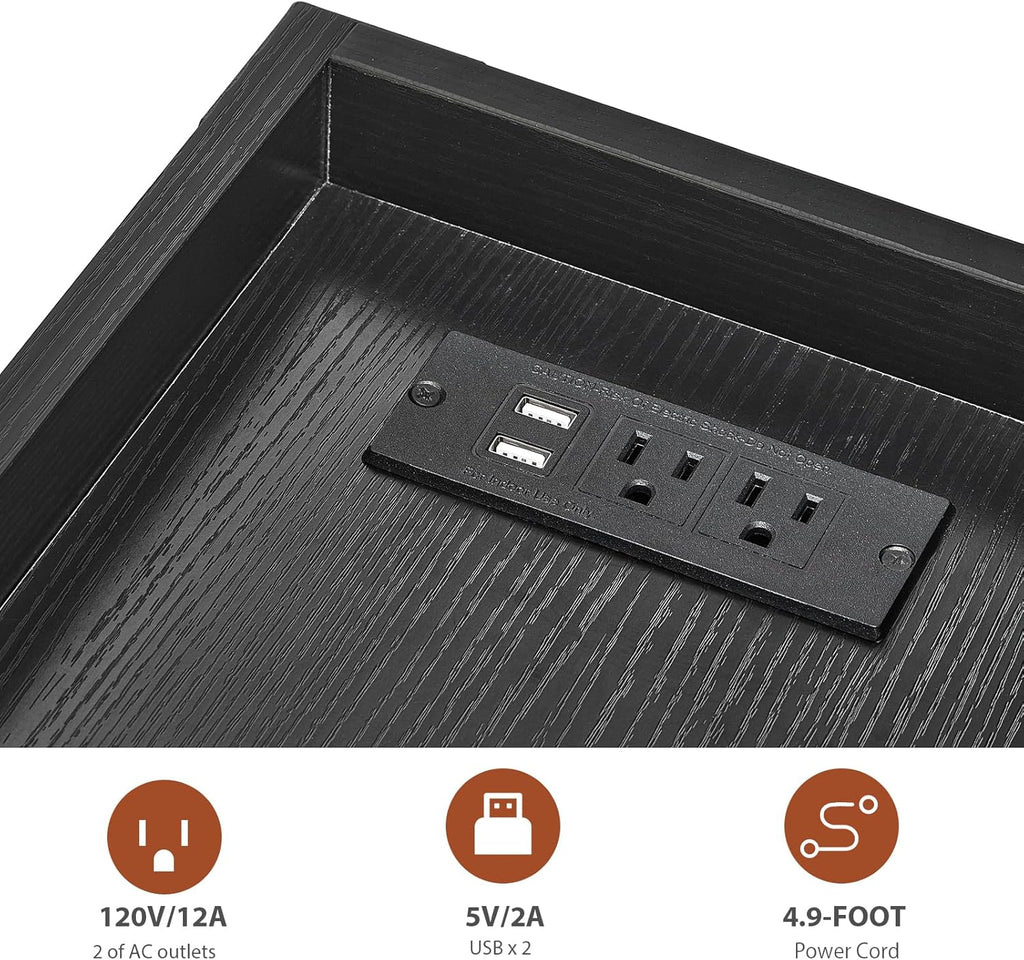 ZEXVIDA Narrow Side Table, Slim End Table with Charging Station for Small Spaces, with 2 USB and 2 Power Outlets, 21.7" L x 10" W x 21.7" H