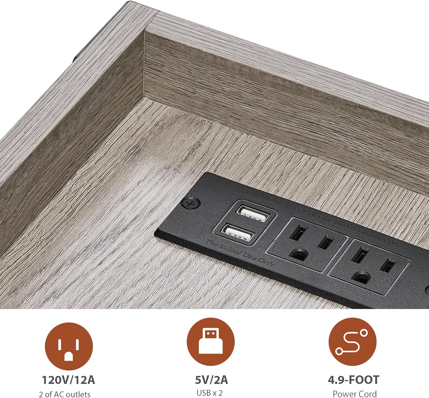 ZEXVIDA Narrow End Table with Charging Station, Modern Farmhouse Side Table with 2 USB Ports & Power Outlets, Slim Industrial Nightstand for Small Spaces, Living Room Sofa & Bedroom, 21.7" L x 10" W