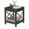 Farmhouse Square Side Table with Open Storage Shelves, Large End Table Modern Sofa Table with X-Metal Frame, Industrial Coffee Table Nightstand for Living Room Bedroom Office Small Spaces, Black