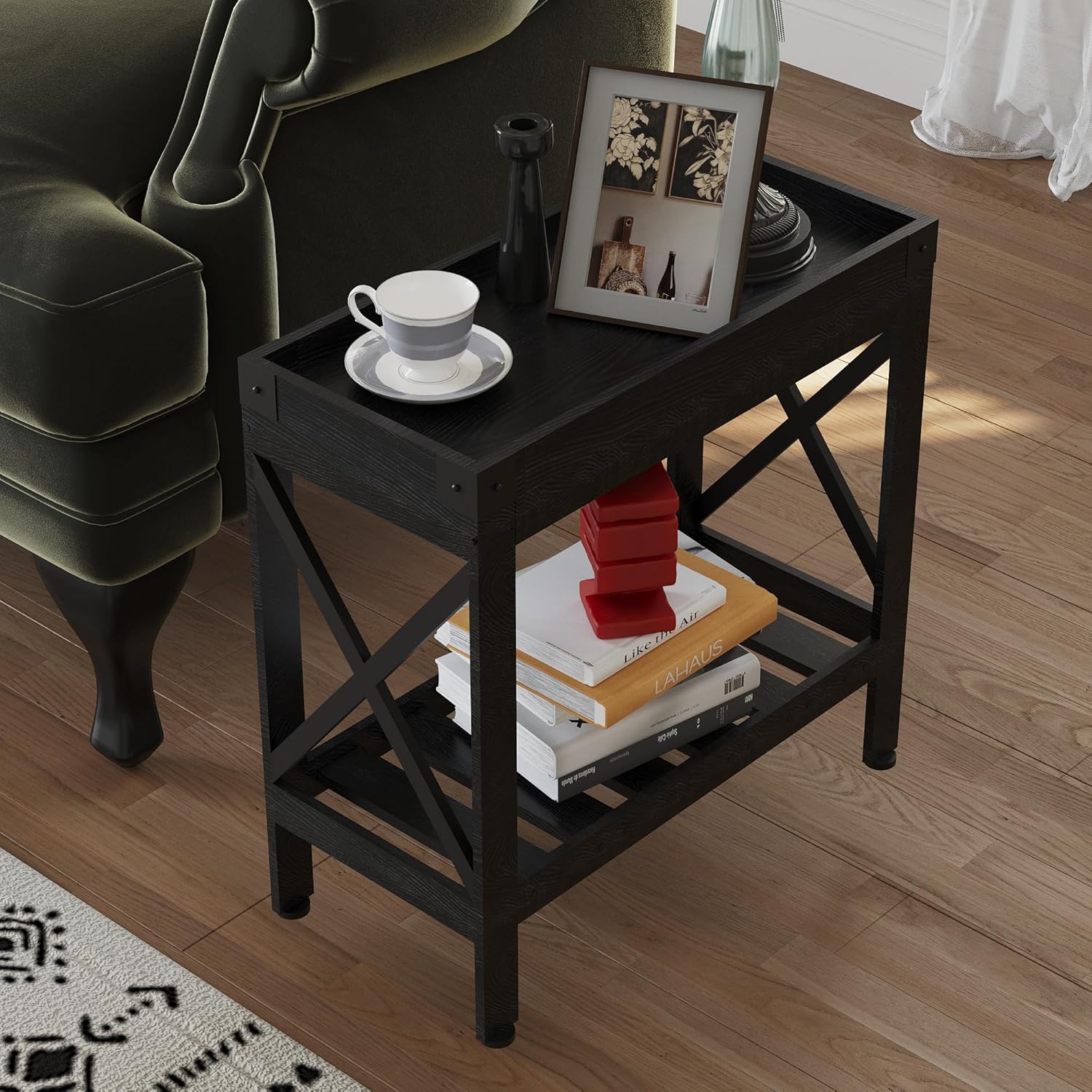 ZEXVIDA Narrow Side Table, Slim End Table with Charging Station for Small Spaces, with 2 USB and 2 Power Outlets, 21.7" L x 10" W x 21.7" H