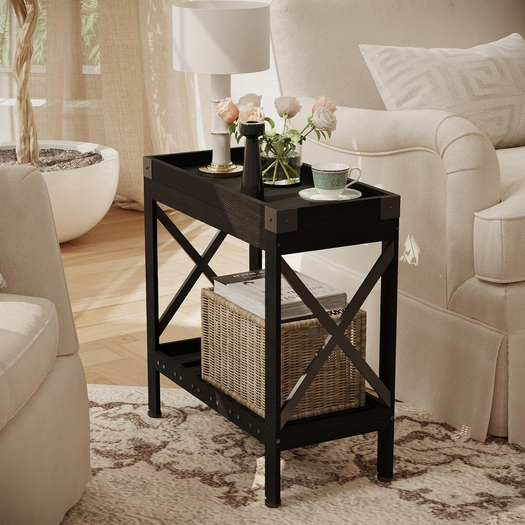 ZEXVIDA Narrow Side Table, Slim End Table with Charging Station for Small Spaces, with 2 USB and 2 Power Outlets, 21.7" L x 10" W x 21.7" H