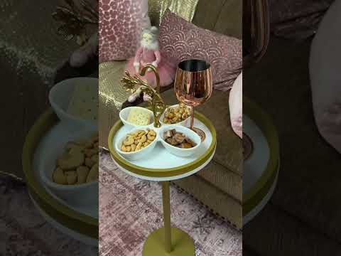 ZEXVIDA Martini Table, Small Round Drink Table with Weighted Base,Modern White & Gold Pedestal End Table with Tray Top Edge for Small Spaces, Living Room, Next to Sofa,24.7 "Tall