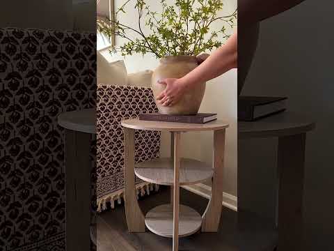 ZEXVIDA Round End Table with Charging Station, 3 Tier Oak Wood Side Table with USB Ports & Outlets, Small Nightstand Bedside Table with Storage Shelves for Bedroom, Living Room,Narrow Spaces