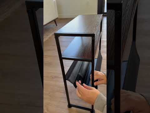 ZEXVIDA Narrow End Table for Small Spaces - Slim Side Table with Magazine Holder,2 in 1 Design Narrow Coffee Table Living Room,Skinny Bedroom Nightstand Thin Side Magazine Table,Dark Cherry