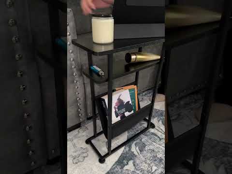 ZEXVIDA Narrow Small Side Table for Small Spaces - Slim End Table with Magazine Rack - Narrow End Table Living Room Couch Side Table- Skinny Bedside Table Nightstand Bedroom Thin Table (Black)
