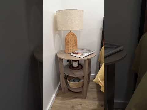 ZEXVIDA Round Side Table, 3-Tier End Table with Storage, 19.7 inch Oak Accent Table,Nightstand for Bedroom Living Room, Farmhouse Design for Couch, Sofa, Recliner, Small Space