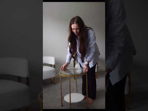 ZEXVIDA Round Gold Side Table, 2 Tier Tempered Glass Top End Table with White Storage Shelf for Living Room,Modern Small Nightstand for Bedroom,Metal Accent Bedside Table for Small Spaces